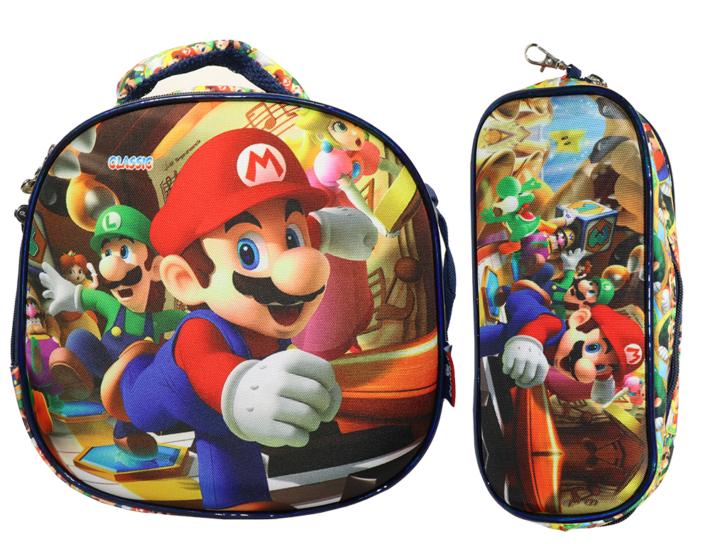 طقم شنطة ظهر مدرسية كلاسيك 3*1 ، مع لانش باج و مقلمة ، متعددة الأشكال