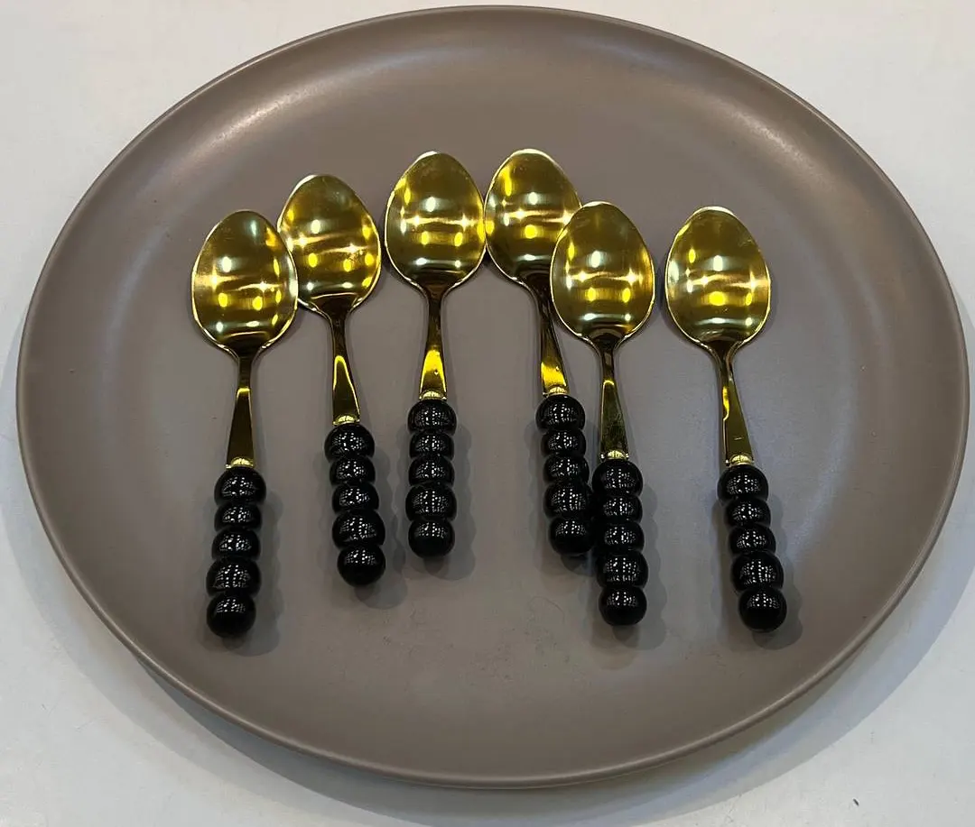 طقم معالق صغير جولد بيد بورسلين اسود  بابلي