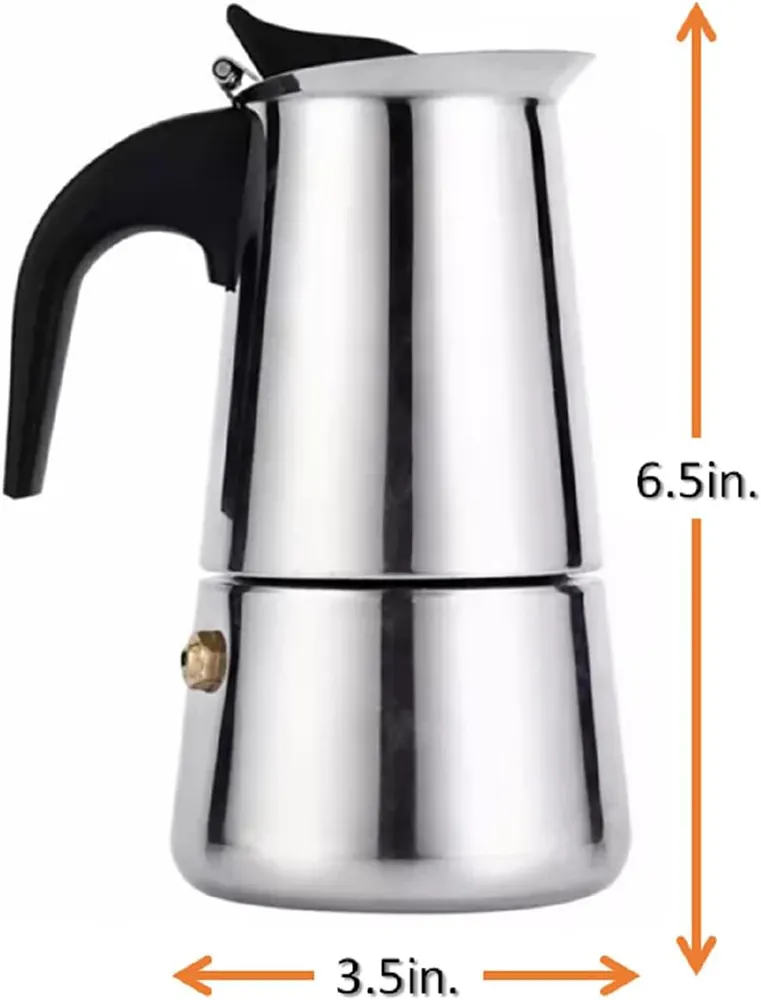 صانع قهوة الموكا ستانلس ستيل فضي ، 2 كوب