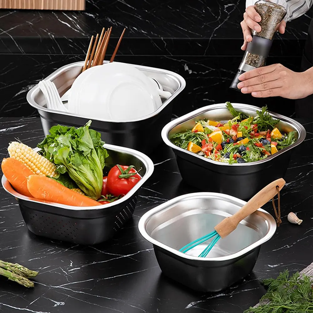 مصفاه خضار متعدده الاغراض استالس مربع ، سيلفر ، 28 سم