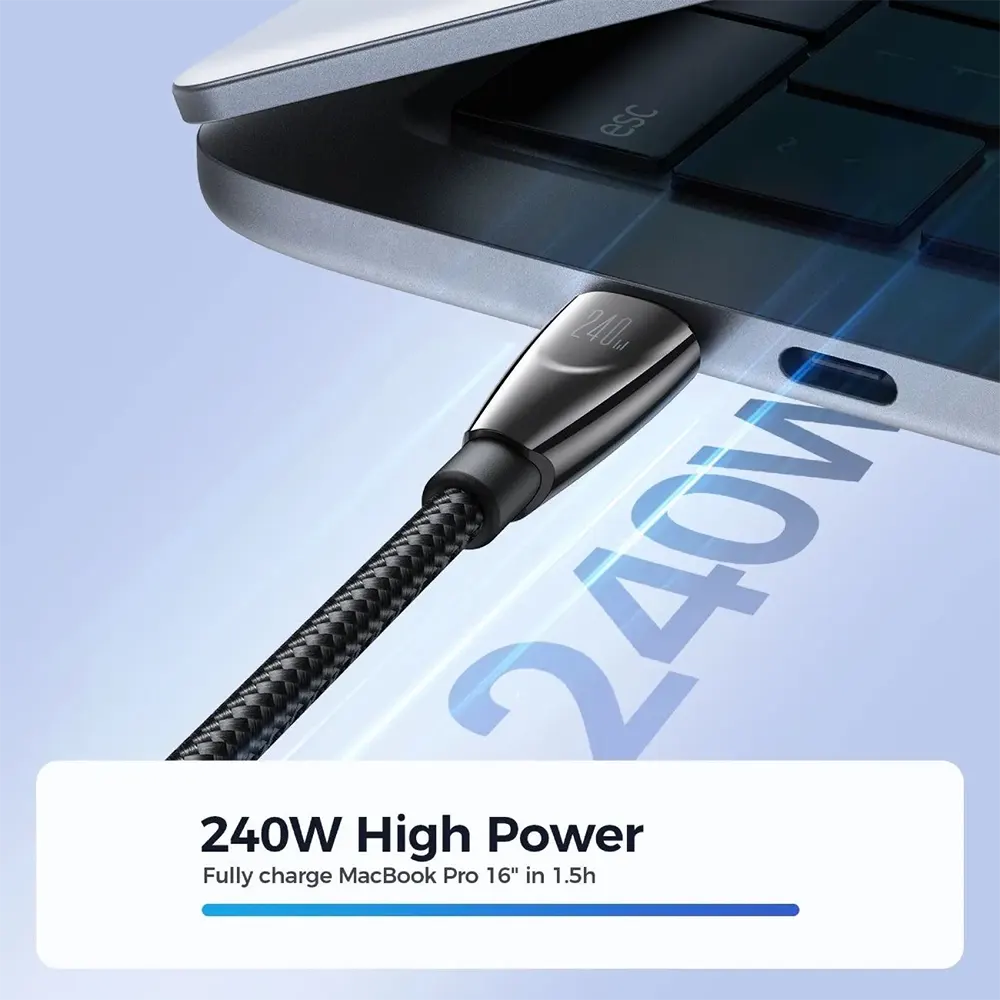 كابل شحن سريع ونقل بيانات جوي روم سلسلة بيونير، 240 وات، من type-c الى type-c، أسود، SA-31-CC5