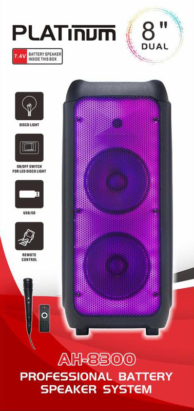 Platinum Wireless Speaker , Bluetooth Technology , Display and LED Light , Black , AH-8300