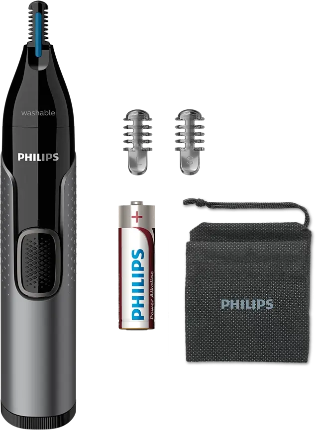 ماكينة تشذيب شعر الأنف والأذن من فيليبس 3000، تعمل ببطارية AA، مشطان للحاجبين، راحة قصوى، رمادي، NT3650-16