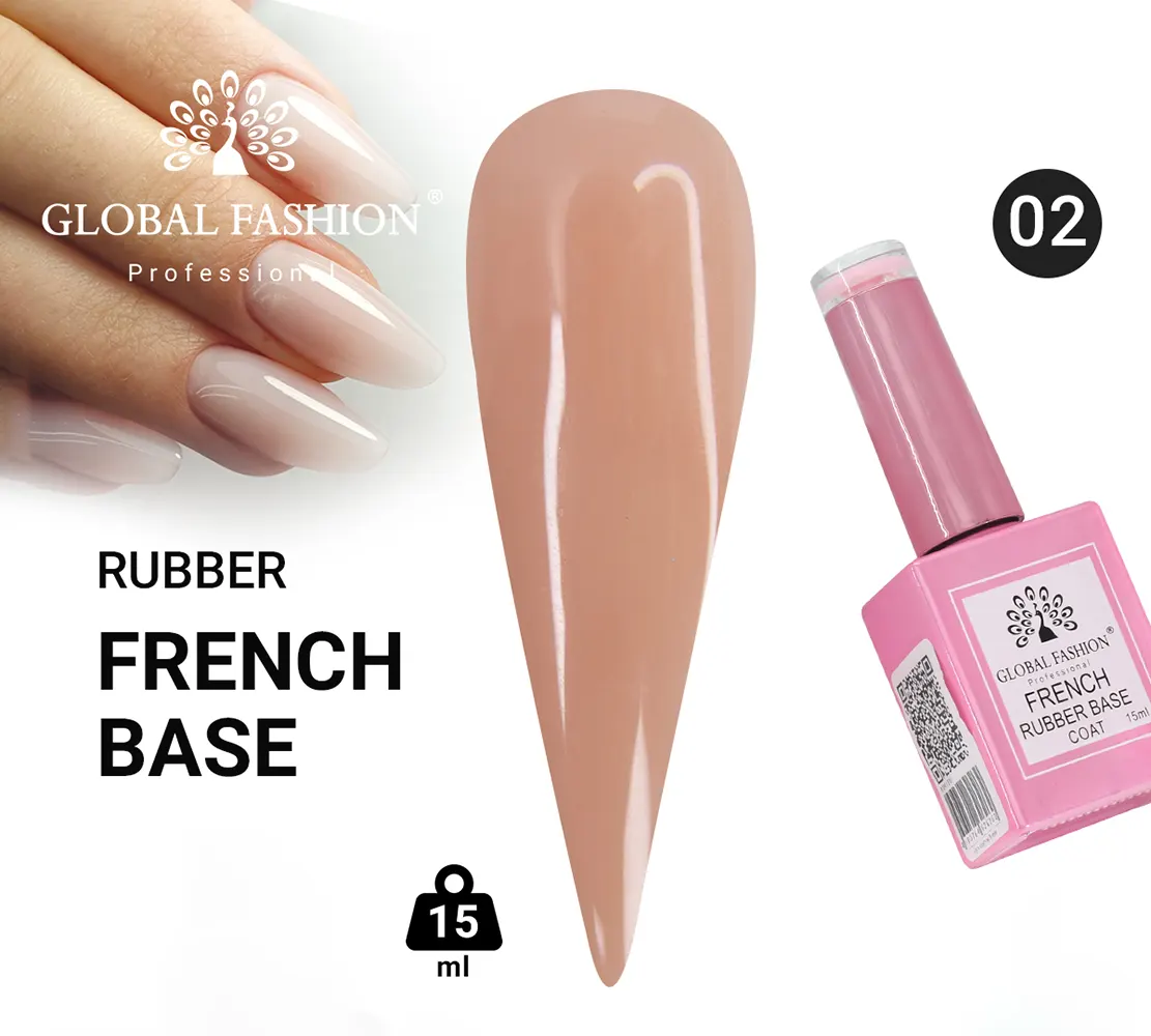 Global Fashion Rubber Base Coat French, 15 Ml , 02
