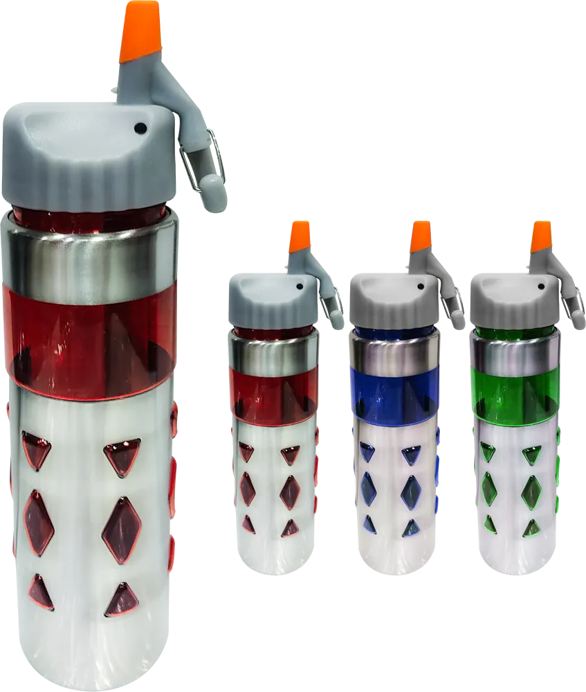 Sports Water Bottle 700ml , Built-in Ice Tube, Built-in Chamois, Acrylic * Stainless Steel Body, Multicolor, Model 42-143
