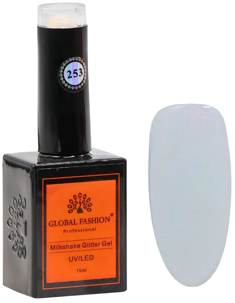 طلاء اظافر جل ميلك شيك جليتر من جلوبال فاشون ، 15 مل ، 253