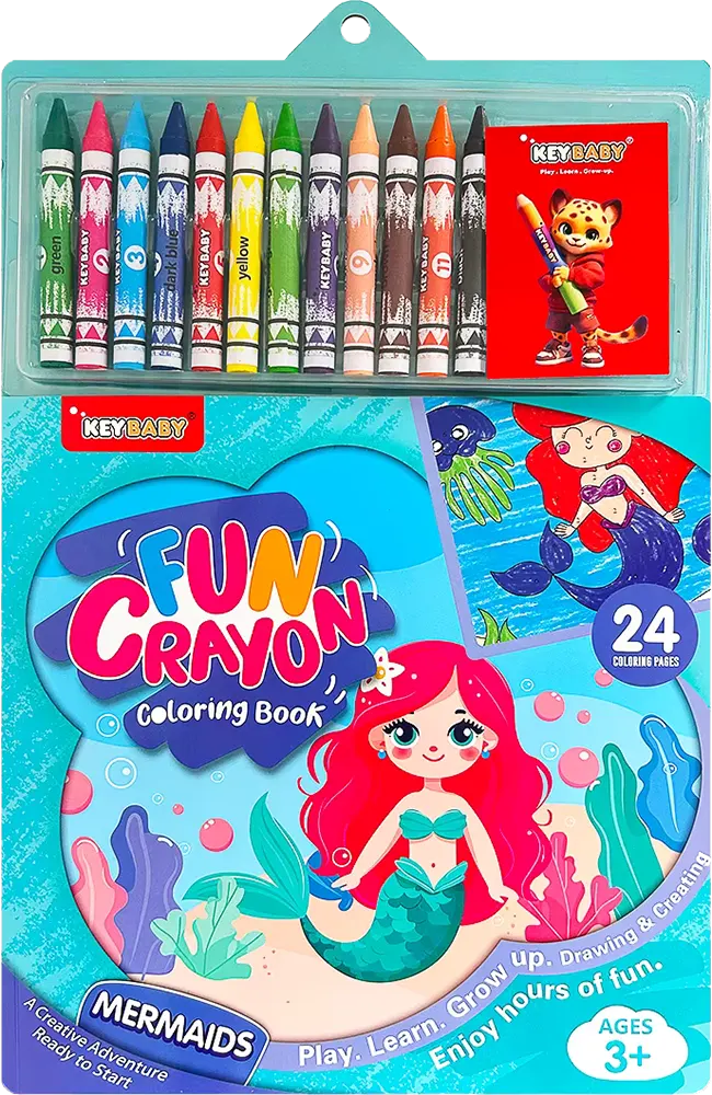 Key Baby Coloring Book for Kids, 12 Large Crayons, Mermaid Coloring Pages, 240051