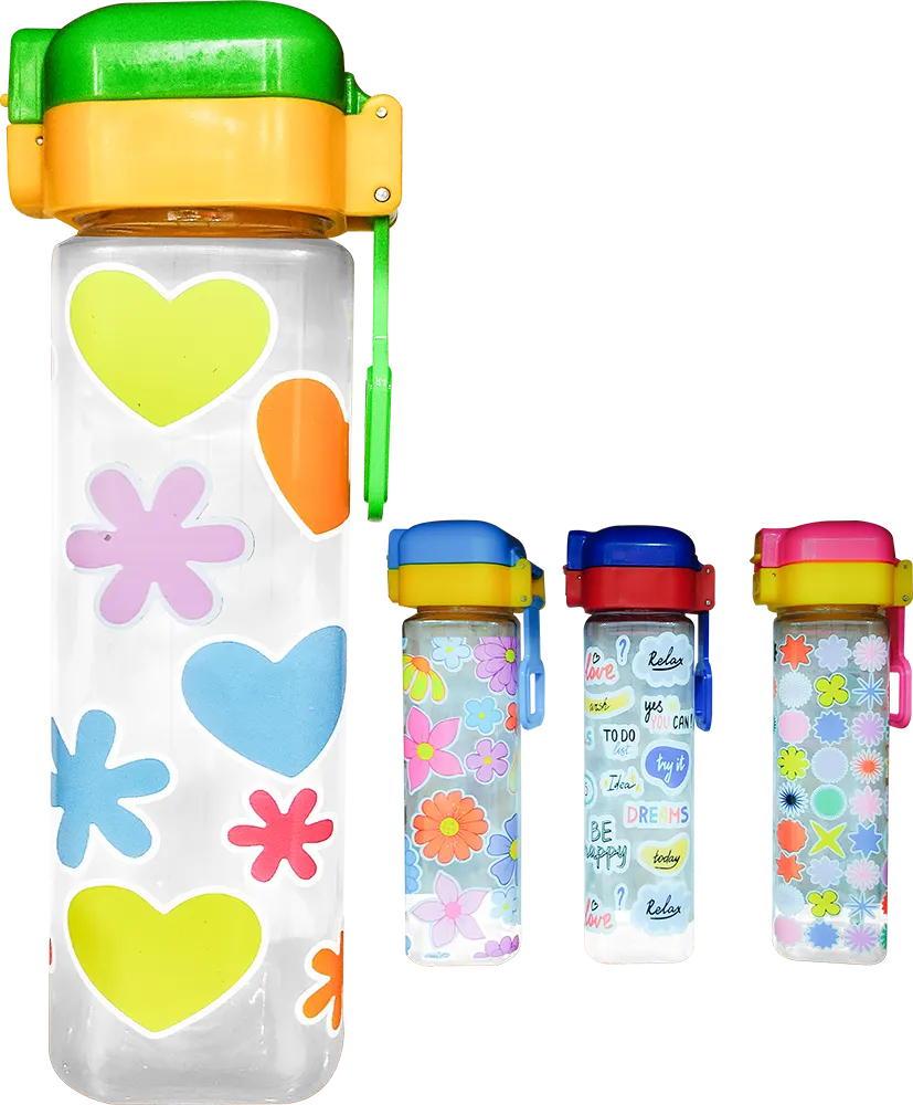 زمزمية كاميل بلاستيك 600 ملي، شفاطة مدمجة، قفل امان، ألوان متعددة، WB002