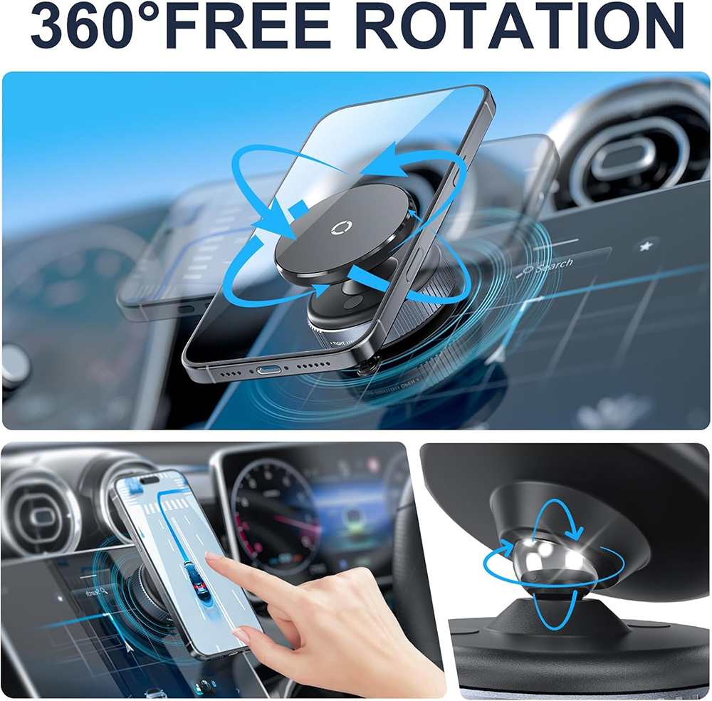 حامل موبايل مغناطيسي للسيارة ، دوار 360 درجة ، متوافق مع ايفون واندرويد ، أسود ، K009
