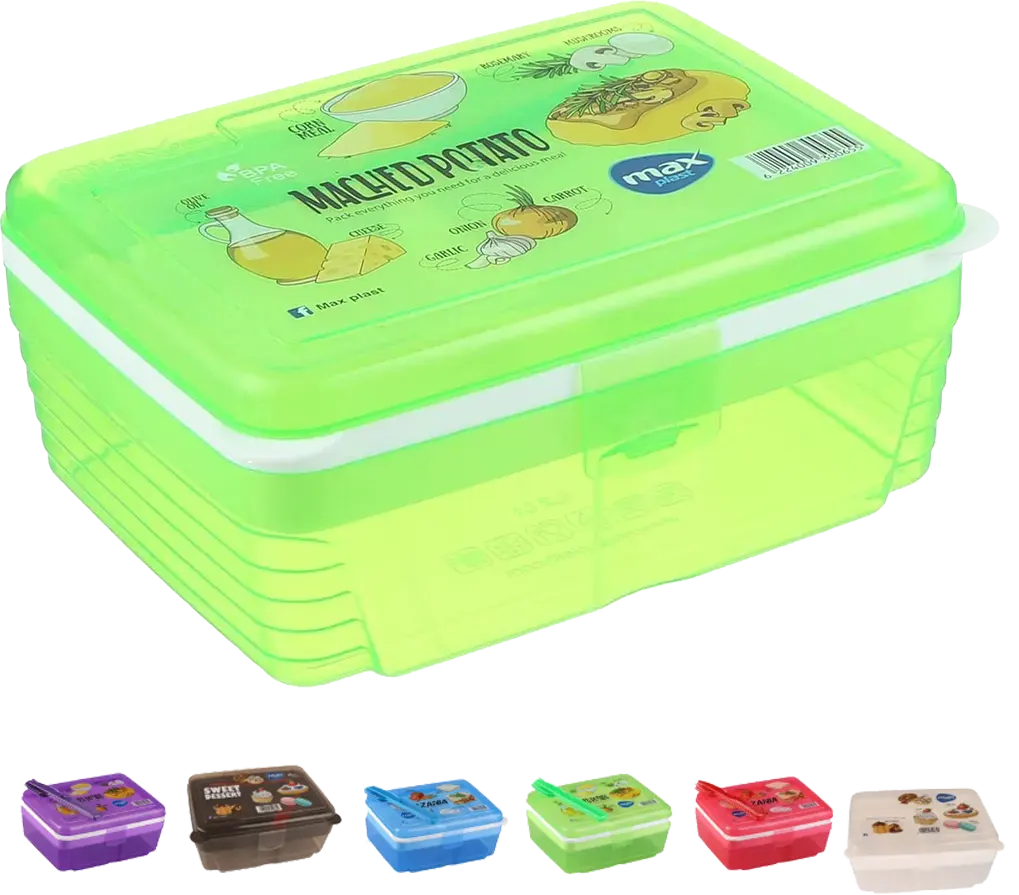 لانش بوكس بلاستيك ماكس بلاست ميجا ، 1.2 لتر، مع أدوات طعام، متعدد الالوان