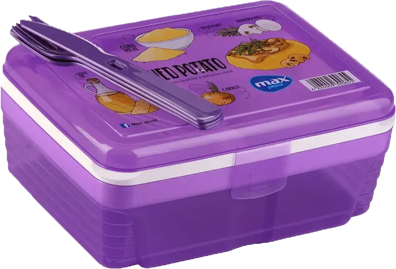 لانش بوكس بلاستيك ماكس بلاست ميجا ، 1.2 لتر، مع أدوات طعام، متعدد الالوان