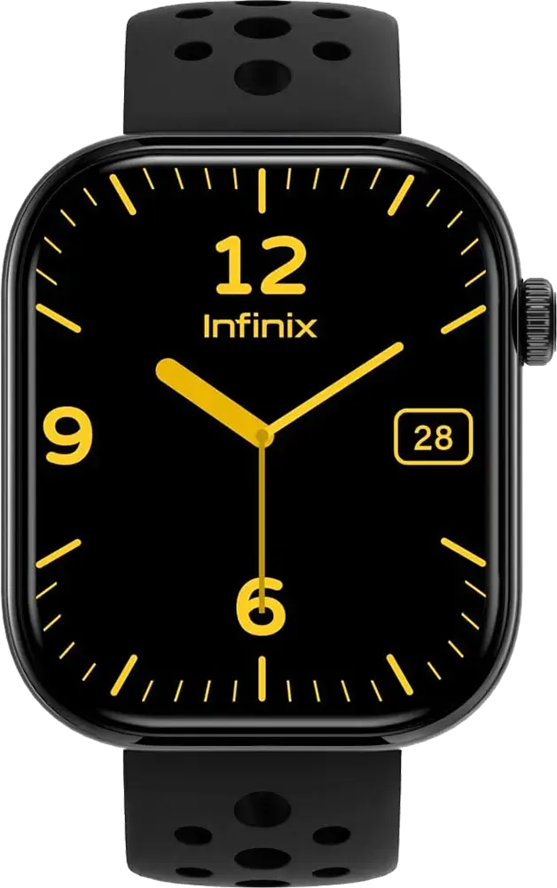 ساعة انفينيكس الذكية XWatch H4، شاشة لمس FHD مقاس 2.04 بوصة، بلوتوث V5.3، مقاومة للماء IP68، بطارية 300 مللي أمبير، سوار سيليكون، أسود