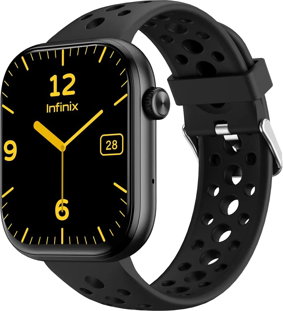 ساعة انفينيكس الذكية XWatch H4، شاشة لمس FHD مقاس 2.04 بوصة، بلوتوث V5.3، مقاومة للماء IP68، بطارية 300 مللي أمبير، سوار سيليكون، أسود