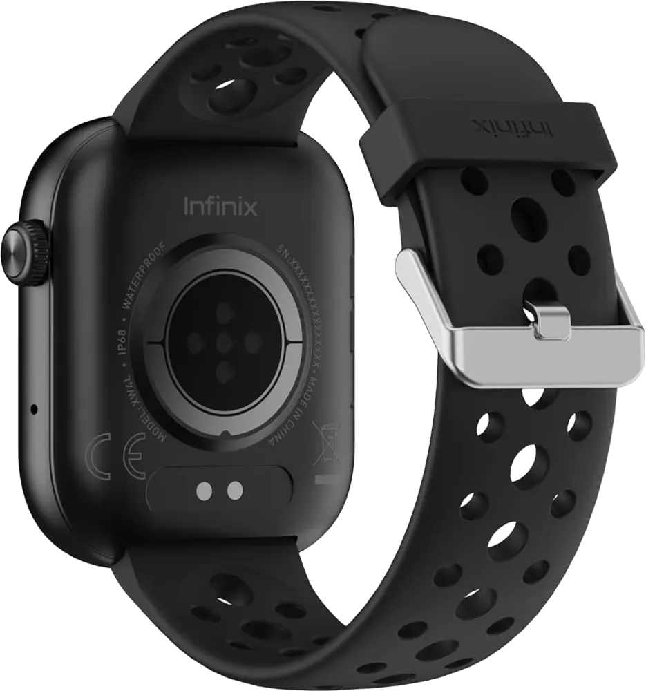 ساعة انفينيكس الذكية XWatch H4، شاشة لمس FHD مقاس 2.04 بوصة، بلوتوث V5.3، مقاومة للماء IP68، بطارية 300 مللي أمبير، سوار سيليكون، أسود