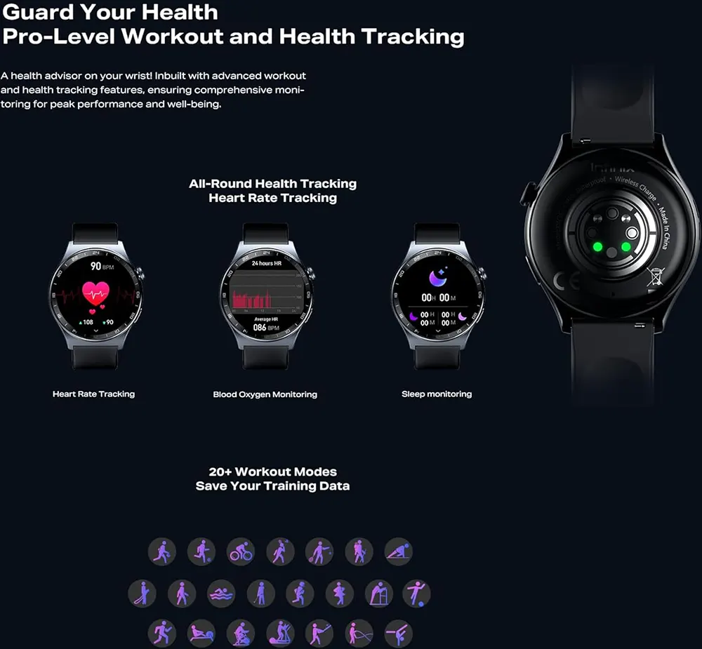 Infinix Smart Watch XWatch 3 we , 1.43" AMOLED Touch Screen , Bluetooth V5.3 , IP68 Water Resistance , 300 mAh Battery ,Silicone Black Strap, Gray Case