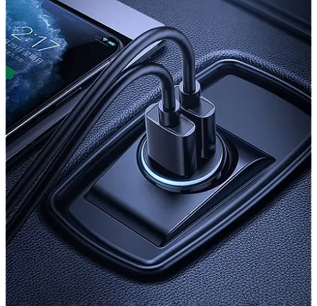 Joyroom Smart Mini Car Charger, Dual Port, 3.1A Fast Charging, LED Light, White, C-A06