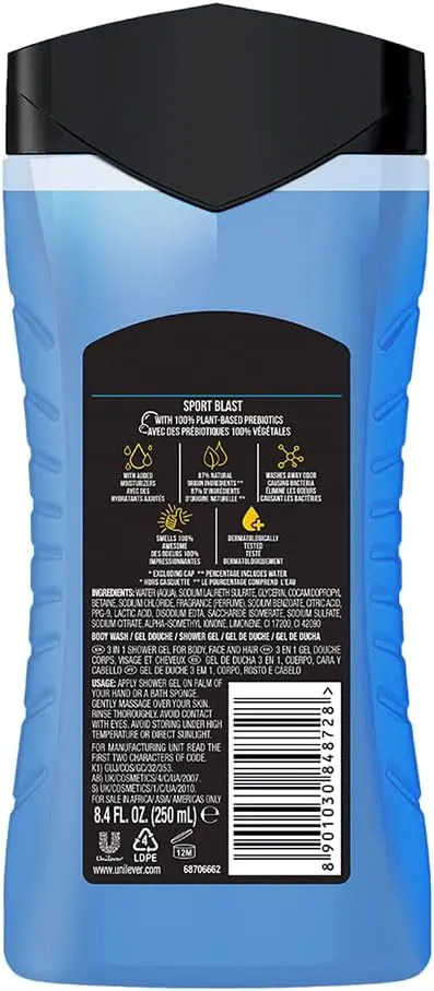 شاور جل اكس سبورت بلاست للجسم والشعر والبشرة 3 في 1 ، 250 مل .