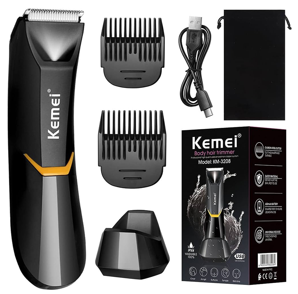 Kemei Men's Hair Clipper , Rechargeable , Waterproof , LED Light , Black , KM-3208