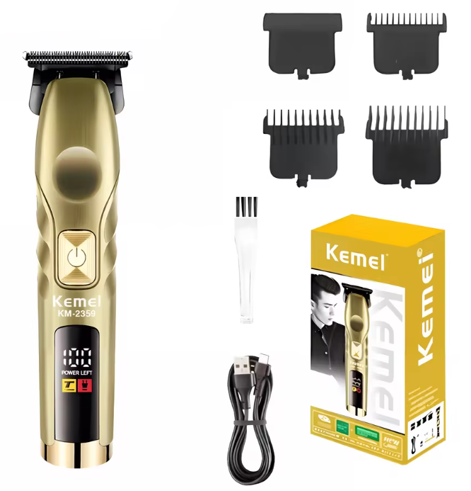 ماكينة حلاقة شعر كيمي لاسلكية للرجال ، شاشة ال سي دي ،  قابلة لاعادة الشحن ، مقاومة للماء ، جولد ، KM-2359