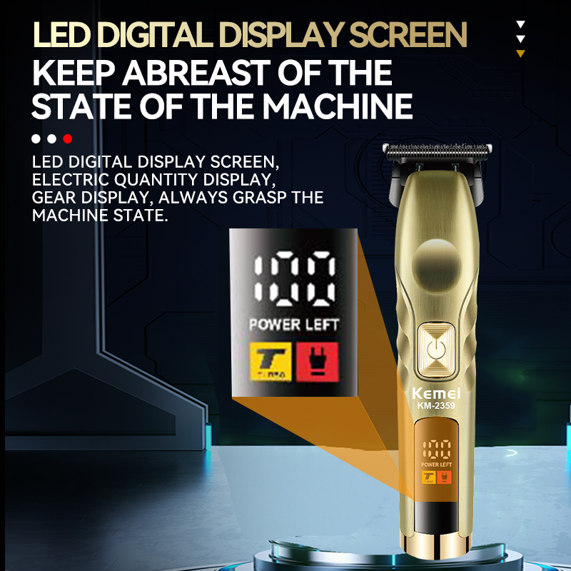 ماكينة حلاقة شعر كيمي لاسلكية للرجال ، شاشة ال سي دي ،  قابلة لاعادة الشحن ، مقاومة للماء ، جولد ، KM-2359