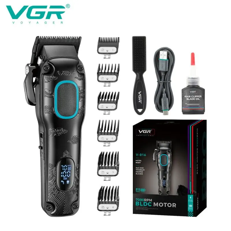 VGR Men's Cordless Hair Clipper, 7 in 1, LED Display, 180 Minutes Run Time, Black, V-016
