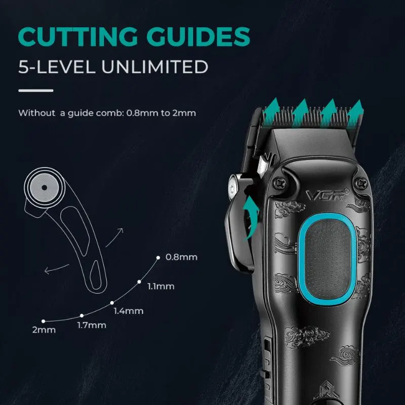 VGR Men's Cordless Hair Clipper, 7 in 1, LED Display, 180 Minutes Run Time, Black, V-016