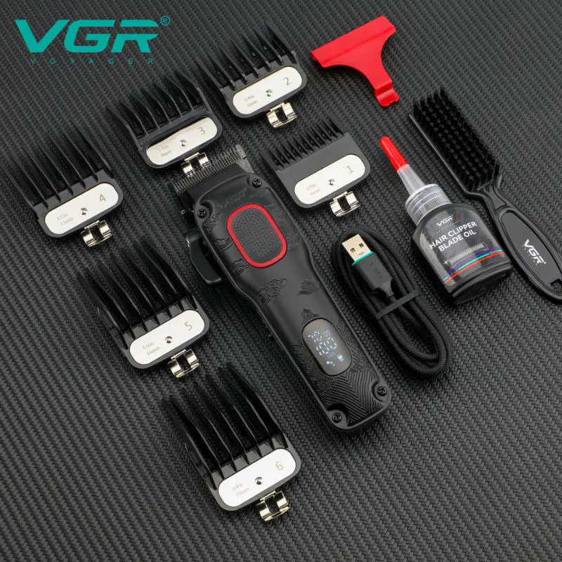 VGR Men's Cordless Hair Clipper, 7 in 1, LED Display, 180 Minutes Run Time, Black, V-016