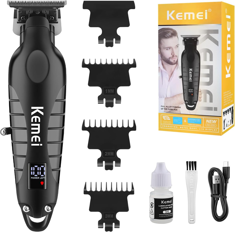 Kemei Wireless Hair Clipper for Men, LED Display, Rechargeable, Black, KM-PG2290D