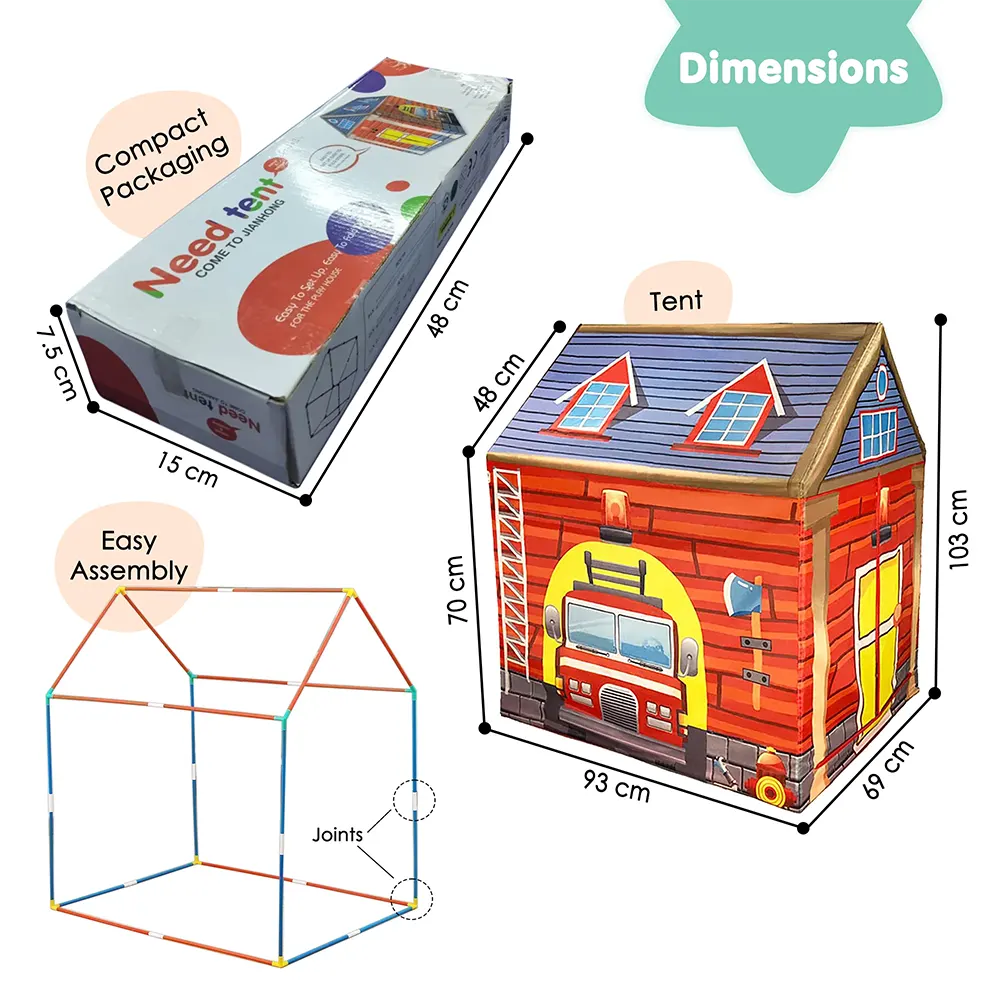 خيمة ألعاب للأطفال تصميم سيارة إطفاء، مناسبة داخل وخارج المنزل، ألوان متعددة، A999-238