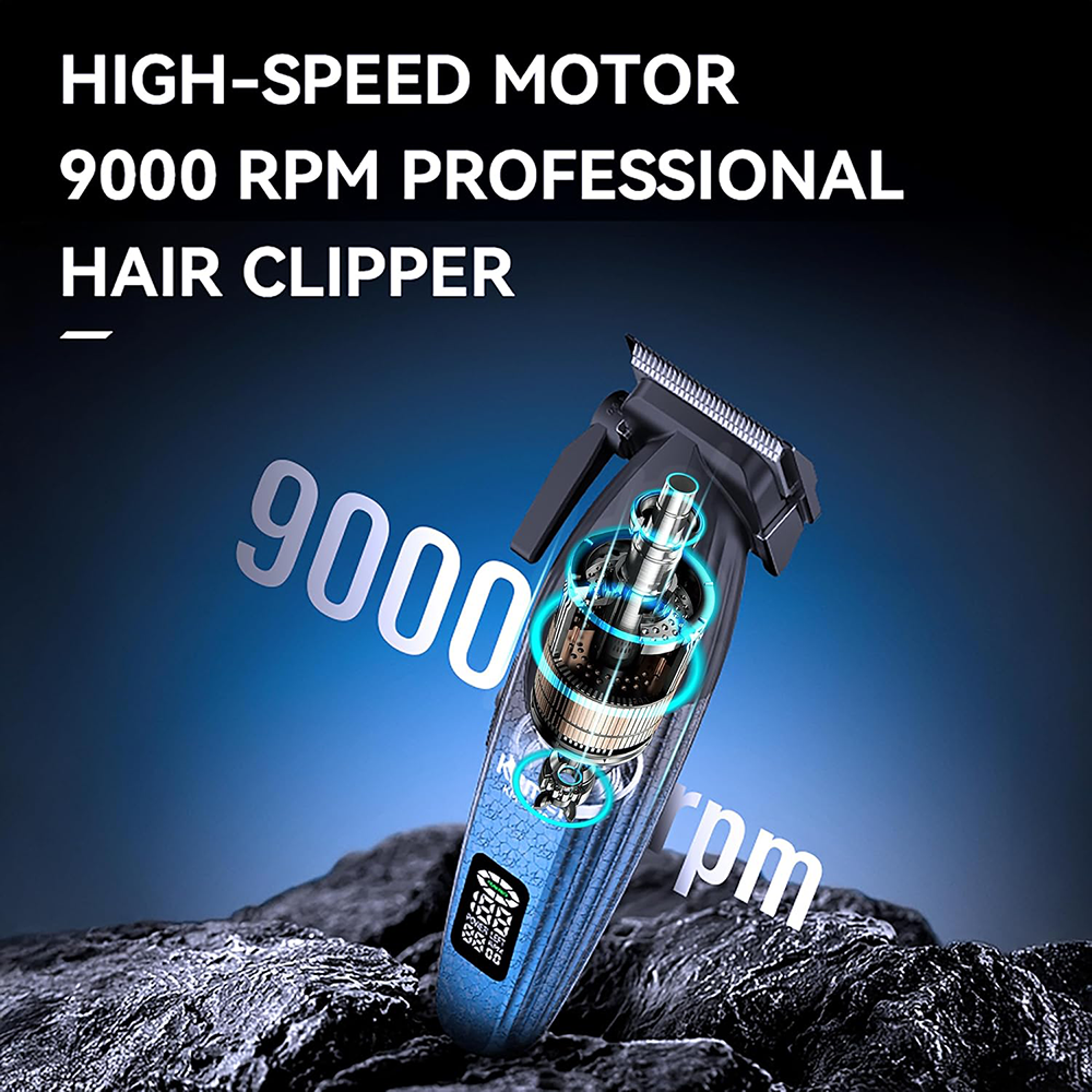 Kemei Wireless Hair Clipper for Men, LED Display, Rechargeable, Charging Station, Black, KM-1670