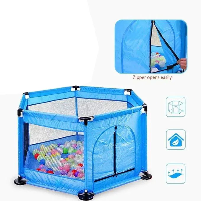 بيت اللعب للأطفال، سياج قابل للطي، أنابيب معدنية، أزرق