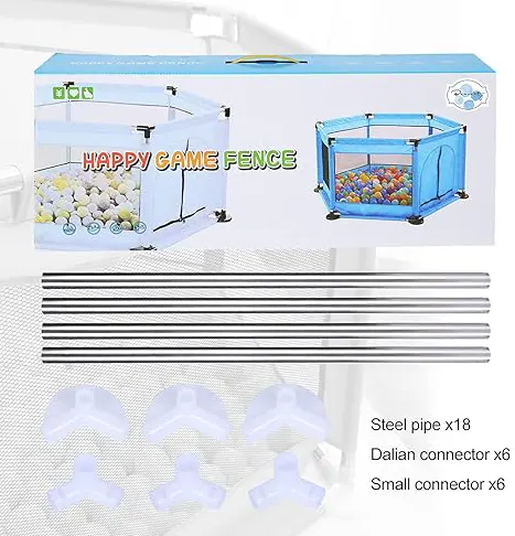 بيت اللعب للأطفال، سياج قابل للطي، أنابيب معدنية، أزرق