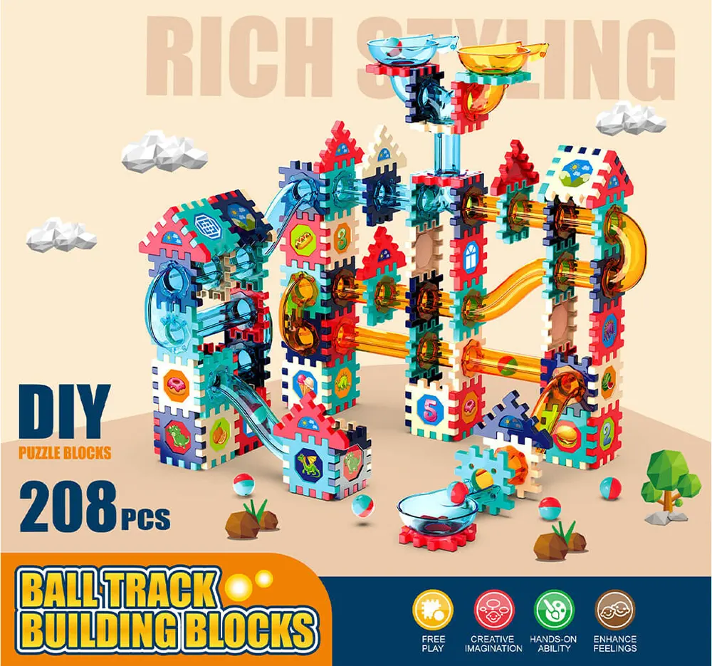 لعبة بازل متاهة الكرة من diy، مكونة من 208 قطع، هيكل كبير سهل الفك والتركيب، ألوان متعددة، 138A-3