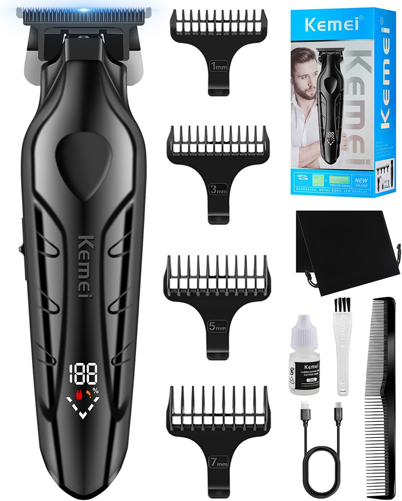 Kemei Cordless Hair Clipper for Men, LED Display, Rechargeable, Black, KM-2269