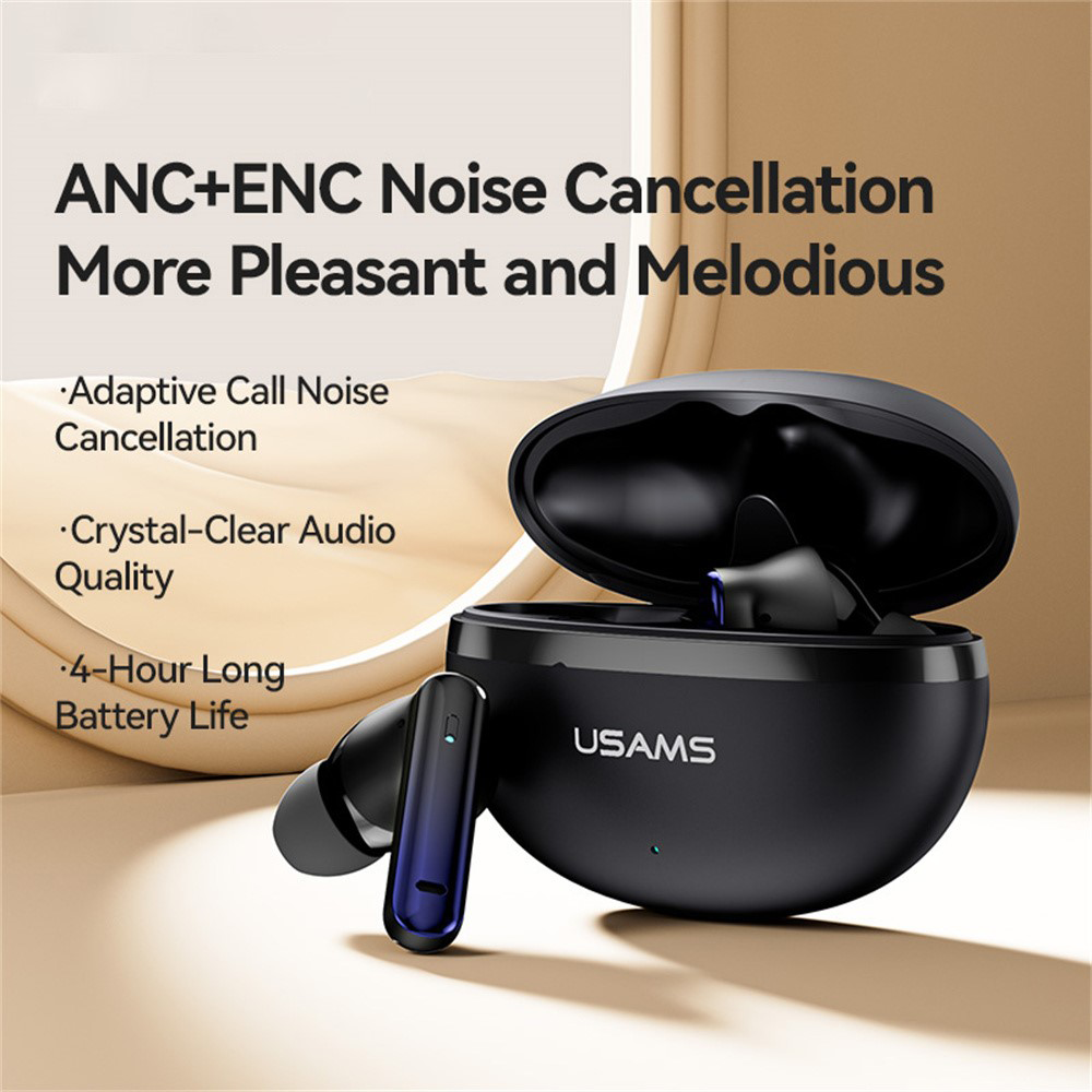 سماعة أذن لاسلكية USAMS ECHO E02 ، بلوتوث V5.3 ، خاصية تقليل الضوضاء النشط ، تقنية ENC-ANC، أسود ، BHAJE0201