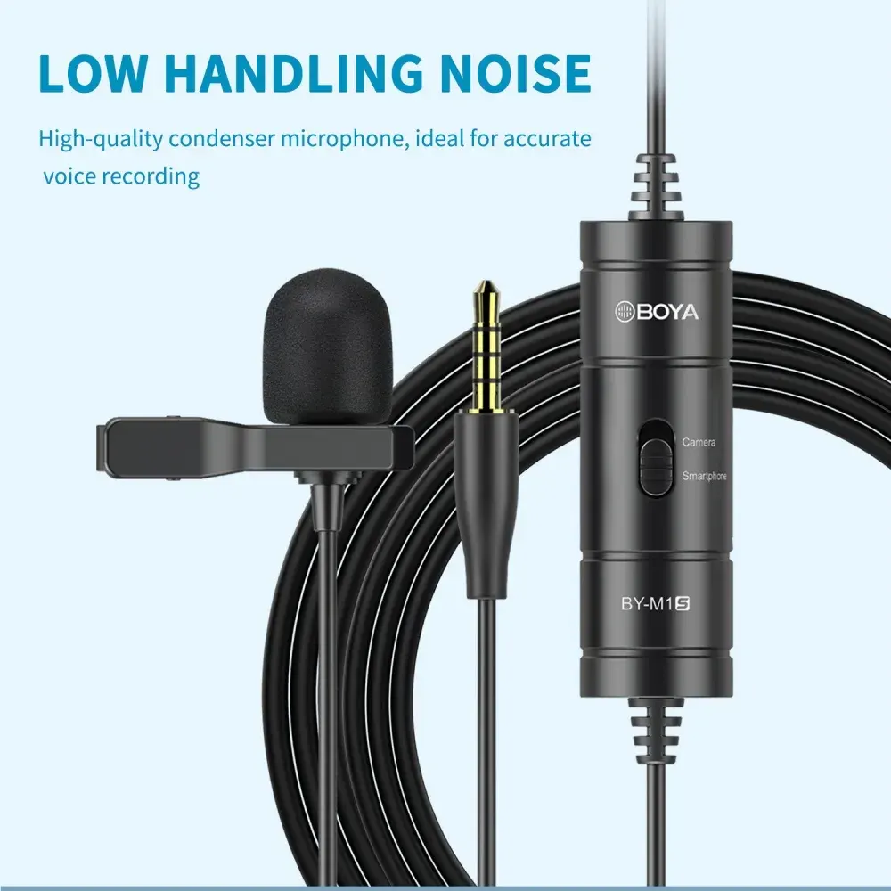 BOYA Universal Lavalier Wired Microphone, 3.5mm Connector, Omnidirectional, 6m Cable Length, Low Noise Reduction, Black, BY-M1S