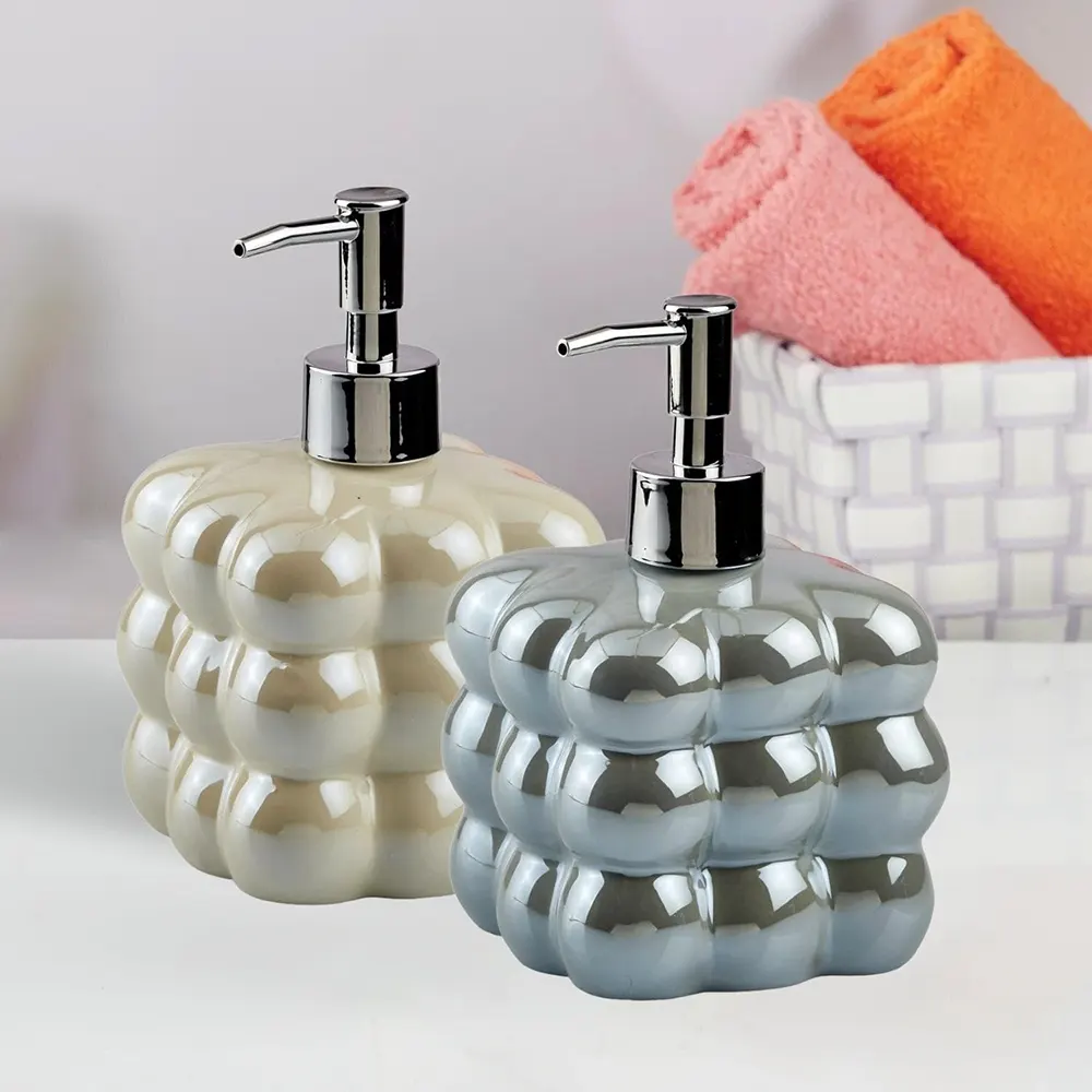 Porcelain Soap Dispenser With Pump For Bathroom, Bubbles Shape, 27-1