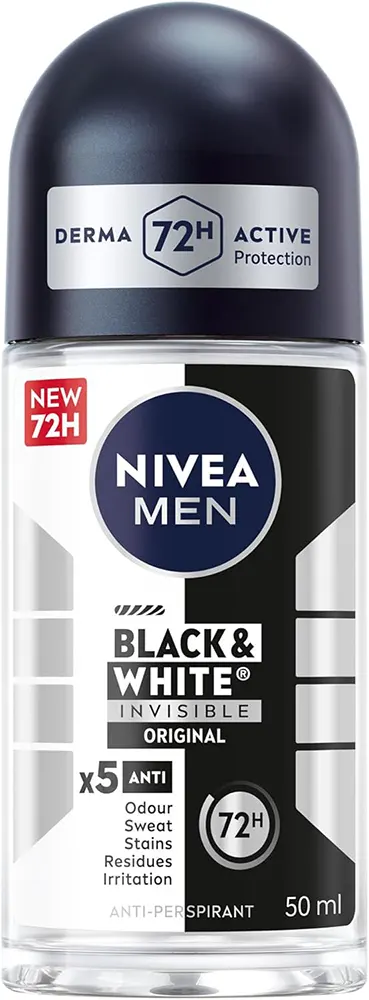 Nivea Men Black & White Invisible Original Roll-On Deodorant , 50 Ml