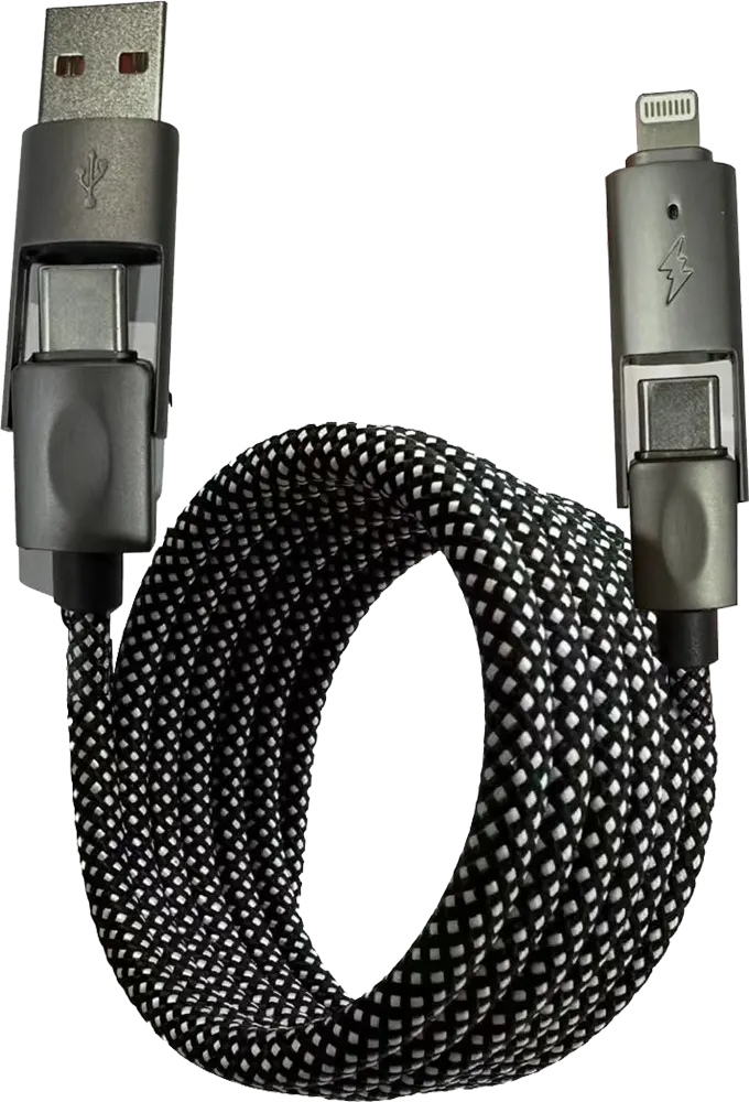 كابل شحن سريع مغناطيسي من ناين، 65 وات، 4 في 1، من usb الى lighning، أسود