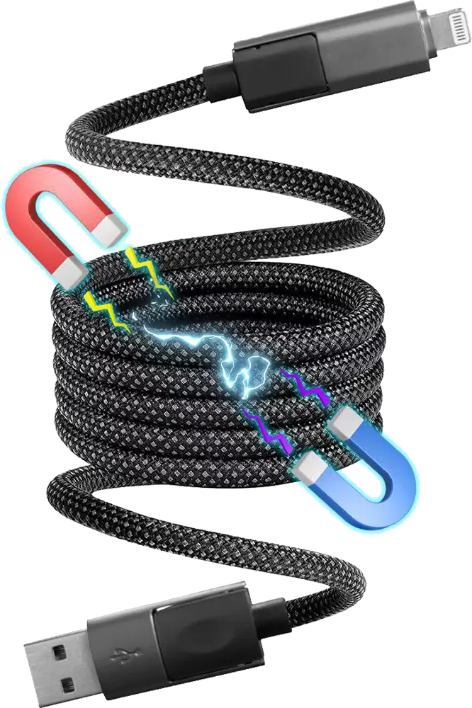 كابل شحن سريع مغناطيسي من ناين، 65 وات، 4 في 1، من usb الى lighning، أسود
