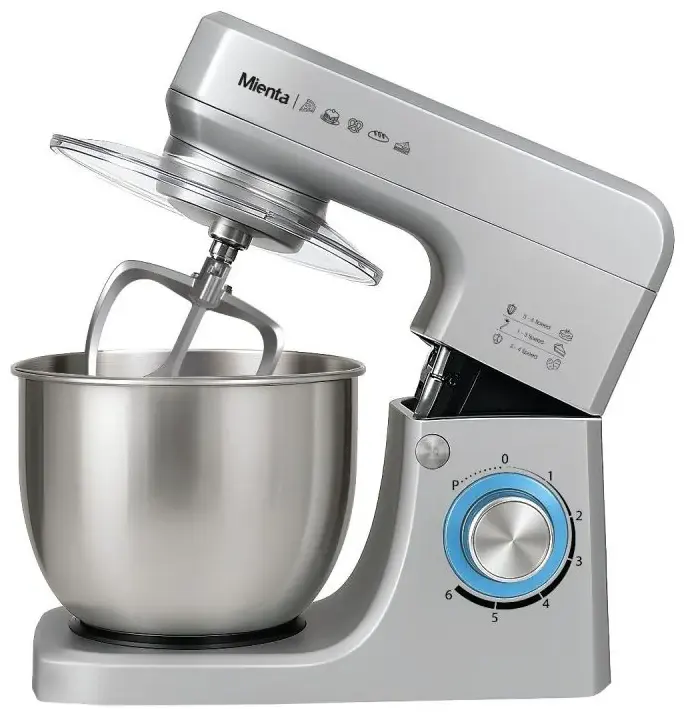 Mienta Electric Mixer, 2000 Watts, 10 Liters, 6 Speeds, Stainless Steel, Silver, KM38432A