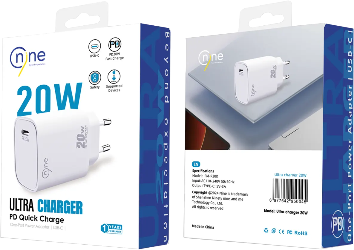 Nine Ultra Fast Charger, 20W, USB-C Port, White, FM-P20K