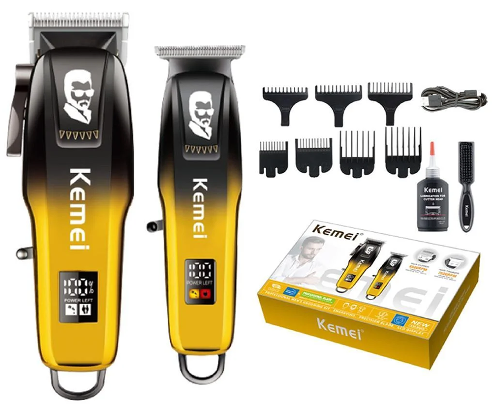 Kemei Cordless Hair Clipper for Men, LED Display, USB Charging, Rechargeable, Gold, KM-8501