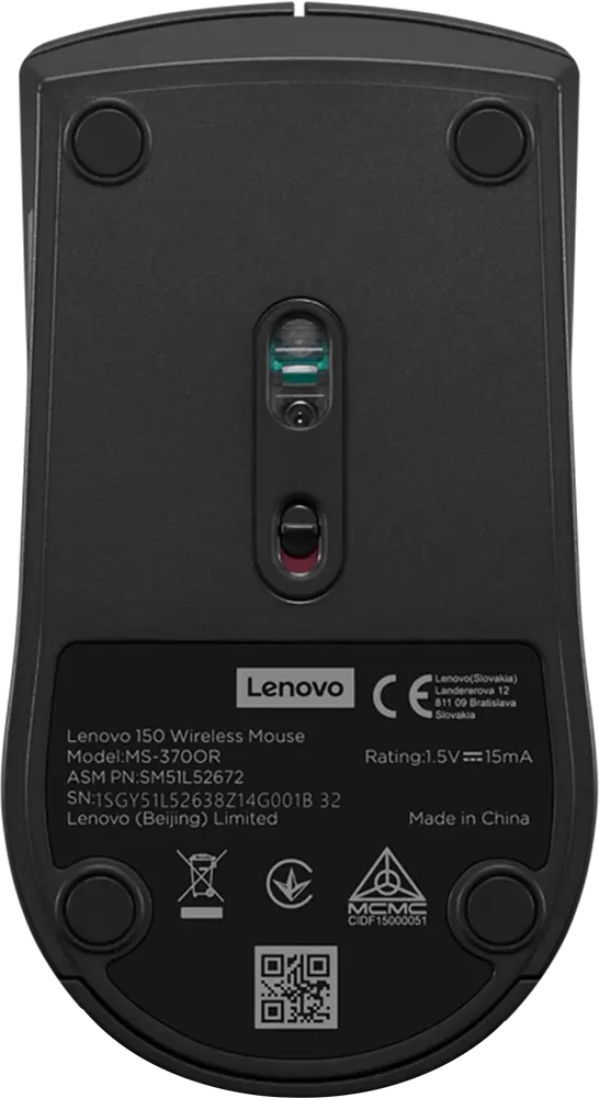 ماوس لاسلكي لينوفو 150، 2.4 جيجا هرتز، 1000 نقطة في البوصة، أسود