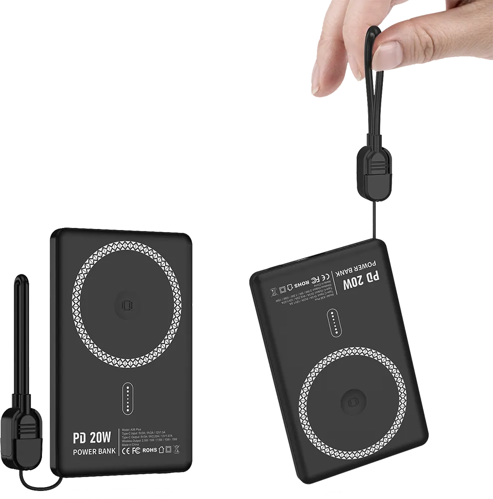 باور بانك مغناطيسي ناين، 5000 مللي أمبير، منفذ type-c، شحن سريع 20 وات، شحن لاسلكي 15 وات، أسود، A36 PLUS