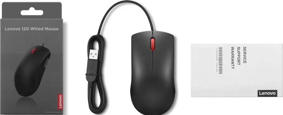 Lenovo Wired Mouse 120, 1600 DPI, USB, Black, MS-370OU