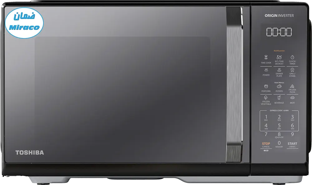 ميكروويف توشيبا بالشواية، 900 وات، 25 لتر، انفرتر، ديجيتال، أسود، MW3-EG25PEI (BK) ( ضمان ميراكو)