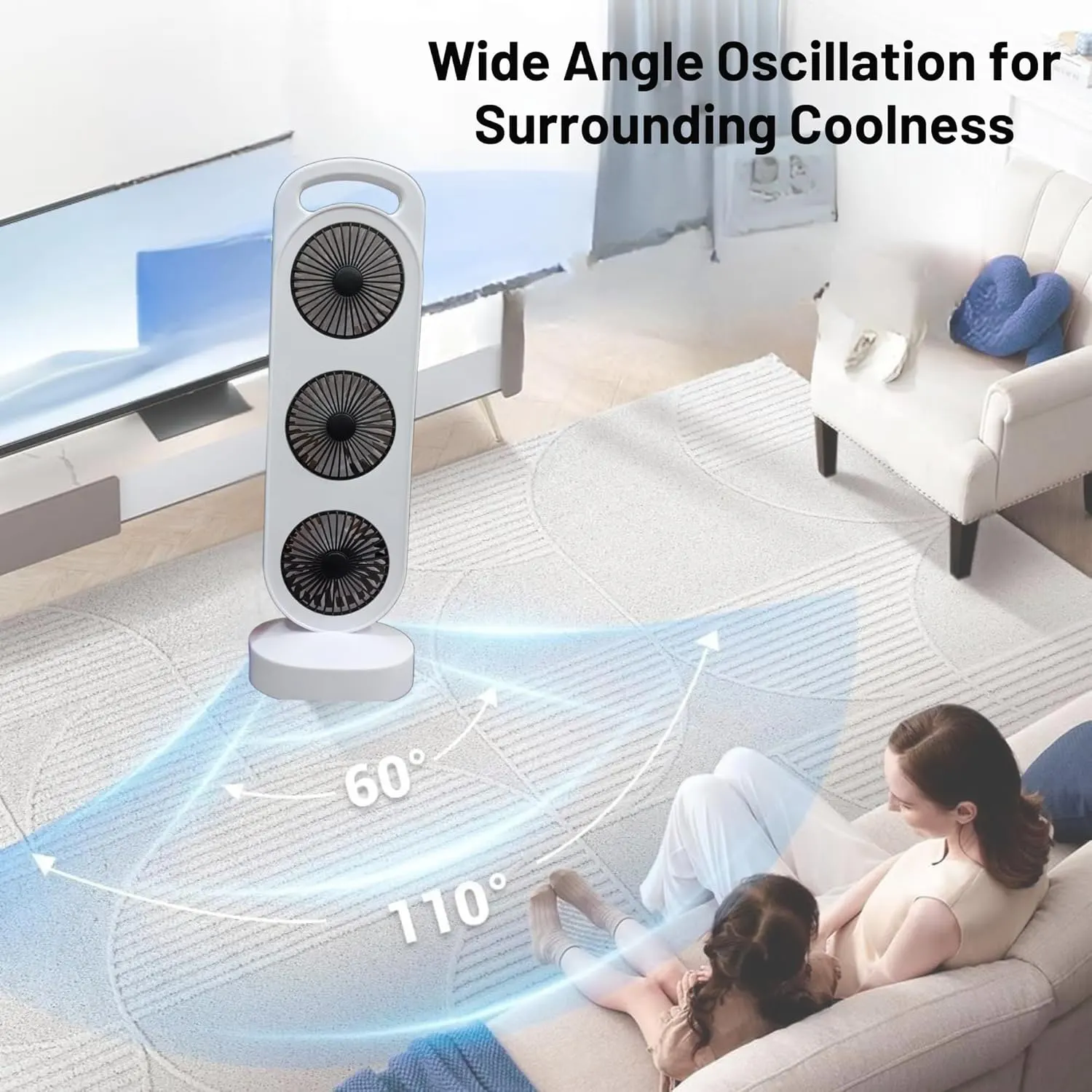 Portable Tower Fan With Three Pedestal Fans, White, 205-21