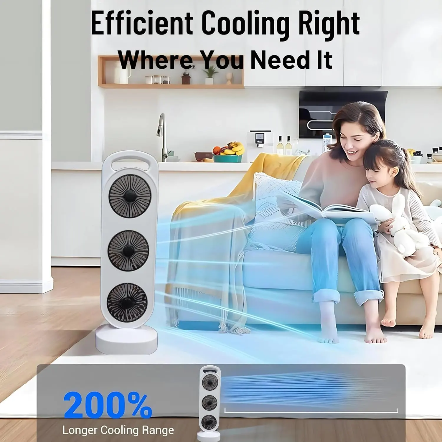 Portable Tower Fan With Three Pedestal Fans, White, 205-21