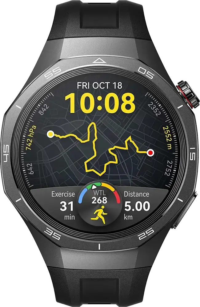 ساعة هواوي GT 5 برو، 46 ملم، شاشة AMOLED، بلوتوث، مقاومة للمياة، سوار من المطاط الفلوري، أسود، VLI-B29